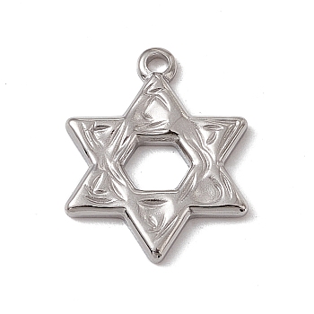 304 Stainless Steel Pendants, Star of David Charm, Stainless Steel Color, 17x13.5x1.5mm, Hole: 1.4mm