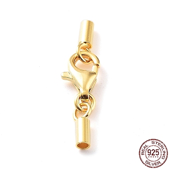 925 Sterling Silver Lobster Claw Clasps, with Cord Ends and 925 Stamp, Golden, 20mm, Inner Diameter: 1.5mm