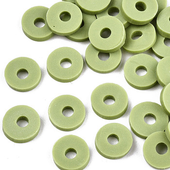 Handmade Polymer Clay Beads, for DIY Jewelry Crafts Supplies, Disc/Flat Round, Heishi Beads, Yellow Green, 8x1mm, Hole: 2mm, about 13000pcs/1000g