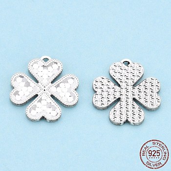 925 Sterling Silver Pendants, Flower, Silver, 15.5x14.5x1.3mm, Hole: 0.8~1mm
