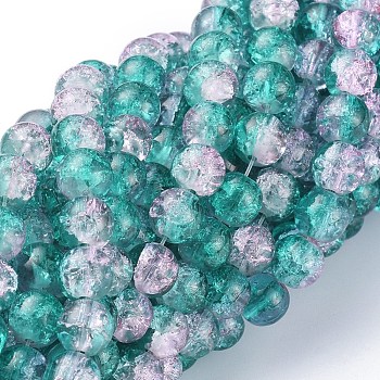 Crackle Glass Beads Strands, Round, Dark Cyan, 4mm, Hole: 1.1~1.3mm, 31.4 inch