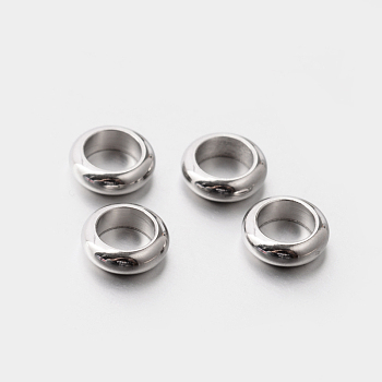 201 Stainless Steel Large Hole Donut Spacer Beads, Stainless Steel Color, 6x2mm, Hole: 4mm