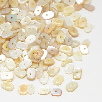 Dyed Natural Freshwater Shell Chips Beads, Antique White, 7~10x5~7x1~4mm, Hole: 1mm, about 2600pcs/500g