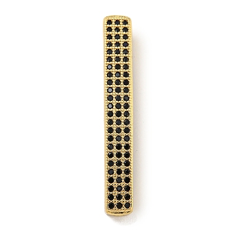 Brass Micro Pave Clear Cubic Zirconia Beads, Rectangle, Real 18K Gold Plated, 36.5x5x4mm, Hole: 1.5mm
