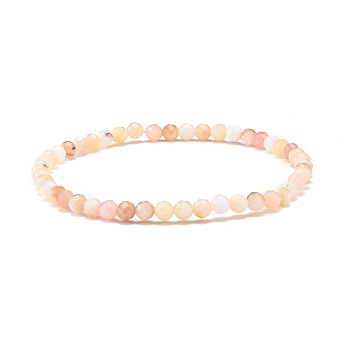 Natural Pink Opal Round Beaded Stretch Bracelet, Gemstone Jewelry for Women, Inner Diameter: 2-1/4 inch(5.6cm), Beads: 4mm