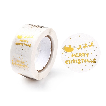 Christmas Themed Flat Round Roll Stickers, Self-Adhesive Paper Gift Tag Stickers, for Party, Decorative Presents, Merry Christmas, Christmas Themed Pattern, 25x0.1mm, about 500pcs/roll