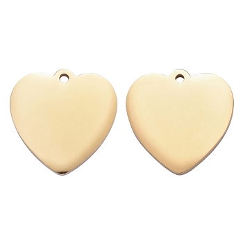 304 Stainless Steel Pendants, Manual Polishing, Blank Stamping Tags, Heart, Golden, 20x20x1.8mm, Hole: 2.2mm