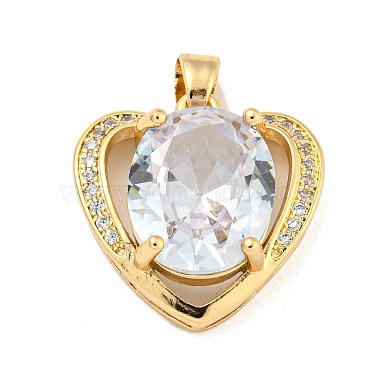 Light Gold Clear Heart Brass+Cubic Zirconia Pendants