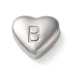 Non-Tarnish 201 Stainless Steel Beads, Stainless Steel Color, Heart, Letter B, 7x8x3.5mm, Hole: 1.5mm(STAS-M335-01B-P)