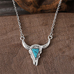 Alloy Pave Synthetic Turquoise Triangle Cattle Head Pendant Necklaces, Antique Silver, Dark Turquoise, 19.29 inch(49cm)(FS-WG063A3-02)