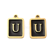 304 Stainless Steel Pendants, with Enamel, Rectangle with Letter Charm, Golden, Letter U, 17.5x12x1.5mm, Hole: 1.5mm(STAS-K265-11G-U)