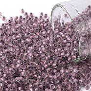 TOHO Round Seed Beads, Japanese Seed Beads, (267FM) Metallic Rose Lined Crystal Rainbow Matte, 11/0, 2.2mm, Hole: 0.8mm, about 5555pcs/50g(SEED-XTR11-0267FM)