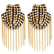 Fashionable Punk Style Chain Tassel Epaulettes, Detachable Rivet Shoulder Badge, with Iron Pin, Cloth Findings, Golden, 203x85mm(DIY-WH0304-475G)