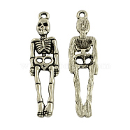 Tibetan Style Alloy Skeleton Pendant Rhinestone Settings, Cadmium Free & Lead Free, Antique Silver, 39x9x3mm, Hole: 2mm, Fit for 1mm rhinestone(X-TIBEP-30085-AS-RS)