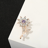 Alloy Rhinestone Brooches for Women, Sunflower Anti-emptied Sweater Shawl Corsage Pins, with Plastic Imitation Pearl, Light Gold, 51x29mm(PW23091641338)