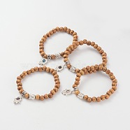 Wood Beaded Stretch Bracelets, with Natural Gemstone Beads and Alloy Findings, Buddha and Hamsa Hand/Hand of Fatima/Hand of Miriam, 61mm(BJEW-JB02126)