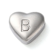 201 Stainless Steel Beads, Stainless Steel Color, Heart, Letter B, 7x8x3.5mm, Hole: 1.5mm(STAS-M335-01B-P)