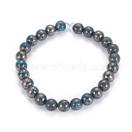 Natural Pyrite Beads Strands, Dyed, Round, Dodger Blue, 8mm, Hole: 1mm, about 25pcs/strand, 8 inch(G-K181-8mm-H01)