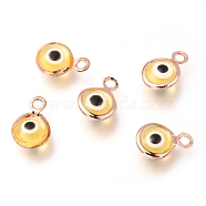 Handmade Evil Eye Lampwork Charms, with Brass Findings, Flat Round, Blue, Real Rose Gold Plated, 10x6.5x3mm, Hole: 1.5mm(KK-F764-13RG-05)