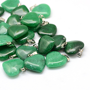 Heart Natural Malaysia Jade Pendants, with Platinum Tone Brass Findings, 20~22x20~21x5~8mm, Hole: 2x7mm(G-Q438-19)