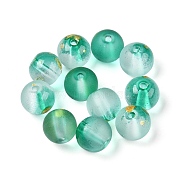 Frosted Baking Painted Glass Beads, with Golden Glitter Powder, Round, Teal, 8~8.5mm, Hole: 1.4~1.6mm, about 1500pcs/1000g(DGLA-N005-8mm-09)