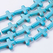Synthetic Turquoise Beads Strands, Cross, Dyed & Heated, Deep Sky Blue, 24x17.5x5mm, Hole: 1.5mm, about 16pcs/strand, 15.24 inch(38.7cm)(G-E456-15C-18x25m)