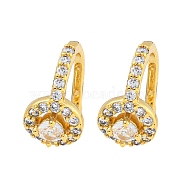 Rack Plating Brass Micro Pave Clear Cubic Zirconia Dangle Earring, Cadmium Free & Lead Free, Long-Lasting Plated, Clip-on Earrings, Flat Round, Real 18K Gold Plated, 14x7mm(EJEW-C102-36G)