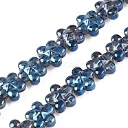 Electroplate Glass Beads Strands, Flower, Marine Blue, 12x12.5x7mm, Hole: 1mm, about 54~55pcs/strand, 24.57~24.96 inch(62.4~63.4cm)(EGLA-T028-02O)