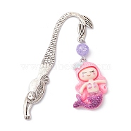 Mermaid Resin Pendant Bookmarks, with Synthetic Crackle Quartz Bead, Pearl Pink, 78.5mm, Pendant: 47x25x7.5mm(AJEW-JK00269-04)