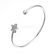 304 Stainless Steel Cuff Bangle Making, with 201 Stainless Steel Beads, Star, Stainless Steel Color, 2-1/4 inch(58mm)(STAS-Q209-04)
