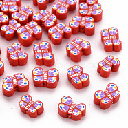 Handmade Polymer Clay Beads, Butterfly, Red, 6~8x9.5~11.5x4mm, Hole: 1.2mm(CLAY-N011-010A)