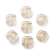 Metal Enlaced Transparent Acrylic Beads, Golden Plated, Square, Clear, 10x10x4mm, Hole: 1mm, about 1515Pcs/500G(MACR-M045-07)