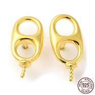 925 Sterling Silver Stud Earring Findings, Oval Pop Tab, for Half Drilled Beads, Real 18K Gold Plated, 13.5x6x2mm, Pin: 0.7mm(STER-M114-15G)