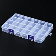 Rectangle Polypropylene(PP) Bead Storage Containers, 24 Compartment Organizer Boxes, with Hinged Lid, for Jewelry Small Accessories, Clear, 21.7x13.5x2.8cm, Hole: 8mm, compartment: 34x32mm(CON-S043-039A)