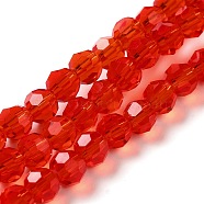Transparent Glass Beads, Faceted(32 Facets), Round, Red, 6mm, Hole: 1mm, about 98pcs/strand, 20.47 inch(52cm)(EGLA-A035-T6mm-D01)