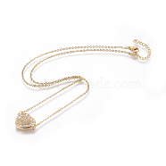 304 Stainless Steel Pendant Necklaces, with Brass Cubic Zirconia Pendants, Heart, Golden, 18.5 inch(47cm), Pendant: 14x19x3.5mm(NJEW-E141-02G)