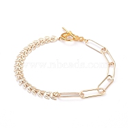 Chain Bracelets, with Brass Cobs Chains & Iron Paperclip Chains & Alloy Toggle Clasps, Golden, 8-5/8 inch(22cm)(X-BJEW-JB05133)