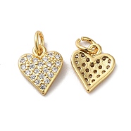 Rack Plating Brass Micro Pave Clear Cubic Zirconia Charms, with Jump Ring, Long-Lasting Plated, Lead Free & Cadmium Free, Heart Charm, Real 18K Gold Plated, 11.5x9.5x2mm, Hole: 3mm(KK-F853-16G)