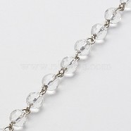 Handmade Faceted Round Glass Beads Chains for Necklaces Bracelets Making, with Iron Eye Pin, Unwelded, Clear, 39.3 inch, about 94pcs/strand(AJEW-JB00084-01)
