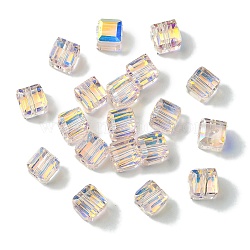 100Pcs Transparent Electroplate Glass Beads, AB Color Plated, Faceted, Cube, Pink, 7x7x7mm, Hole: 1.6mm(GLAA-K064-08A-AB05)