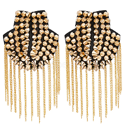 Fashionable Punk Style Chain Tassel Epaulettes, Detachable Rivet Shoulder Badge, with Iron Pin, Cloth Findings, Golden, 203x85mm(DIY-WH0304-475G)