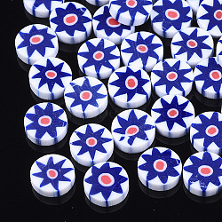 Handmade Polymer Clay Cabochons, Flat Round, Blue, 5.5x1.5mm(CLAY-S092-49)