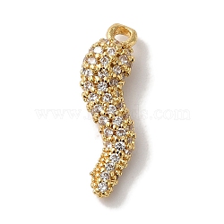 Rack Plating Brass Micro Pave Cubic Zirconia Pendant, Cadmium Free & Lead Free, Long-Lasting Plated, Horn of Plenty/Italian Horn Cornicello Charms, Real 18K Gold Plated, 18x5.5x4mm, Hole: 1.2mm(KK-A229-03B-G)