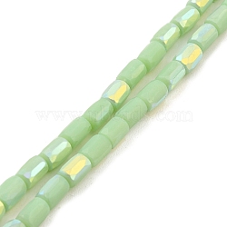 Frosted Imitation Jade Glass Beads Strands, AB Color Plated, Faceted, Column, Light Green, 6.5x4mm, Hole: 1mm, about 80pcs/strand, 20.39''(51.8cm)(GLAA-P058-07A-08)