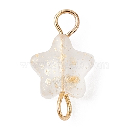 Spray Painted Glass Connector Charms, Star Links with Golden Tone Brass Double Loops, Clear, 14.5~15x8x4mm, Hole: 1.7~2mm(PALLOY-JF02339-02)