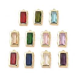 Glass Pendants, with Brass Findings, Real 18K Gold Plated, Rectangle Charm, Mixed Color, 16x9x4mm, Hole: 1.2mm(KK-P260-02G)