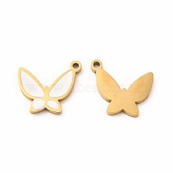 Ion Plating(IP) 304 Stainless Steel Enamel Pendants, Butterfly, White, 15x13x1mm, Hole: 1.2mm(STAS-F291-02G-01)