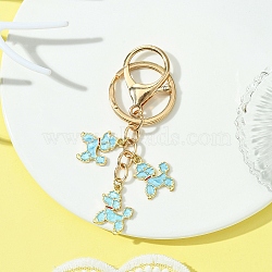 Alloy Enamel Keychain, with Iron Findings, Dog, Deep Sky Blue, 8.8cm(KEYC-YW00027-02)