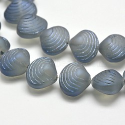 Frosted Electroplate Glass Shell Beads Strands, Rainbow Plated, Light Steel Blue, 12x14.5x10mm, Hole: 1mm, about 32pcs/strand, 16 inch(EGLA-M002-B01)