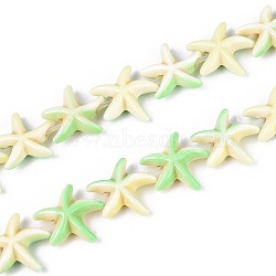 Synthetic Turquoise Dyed Beads Strands, Fuel Injection Effect, Starfish, Pale Green, 13.5~14x14~15x5mm, Hole: 1.5mm, about 34~36pcs/strand, 13.39''(34cm)(G-P507-04T)